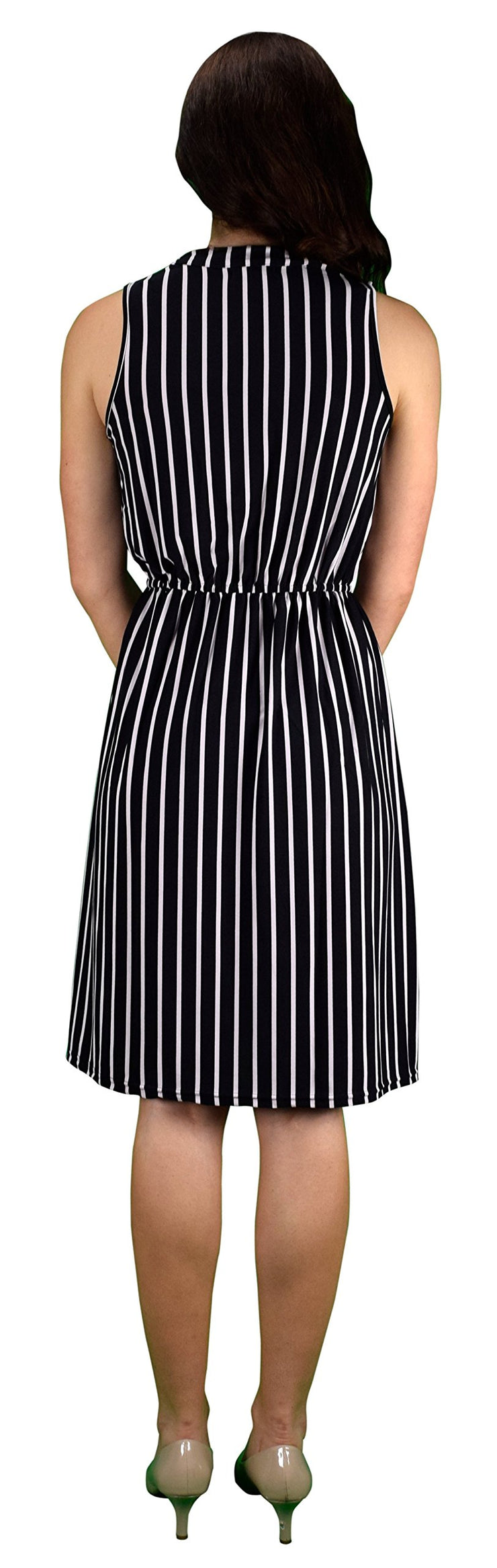 Vintage Pinstripe Button Up Sleeveless Shift Dress Black Small