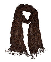 Sheer Solid Color Twisted Crinkle Scarf with Fringes