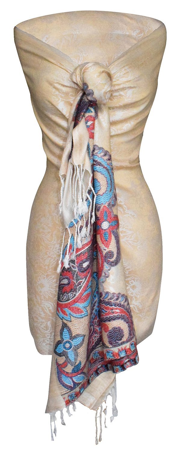 Paisley Floral Border Reversible Pashmina Shawl