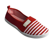 Striped Lightweight Canvas Classic Casual Slip On Shoes Sneakers (9, Red)