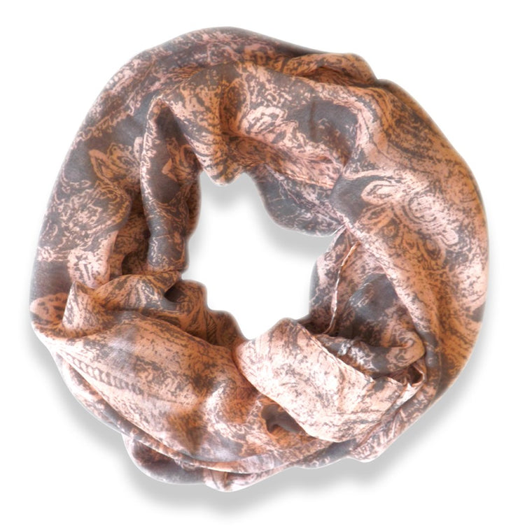 Peach Couture Goddess Paisley Infinity Loop Scarf