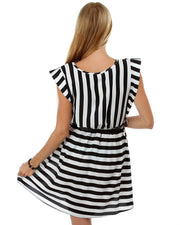 Peach Couture Fun Referee Striped Mini Sleeveless Skinny Belt Dress
