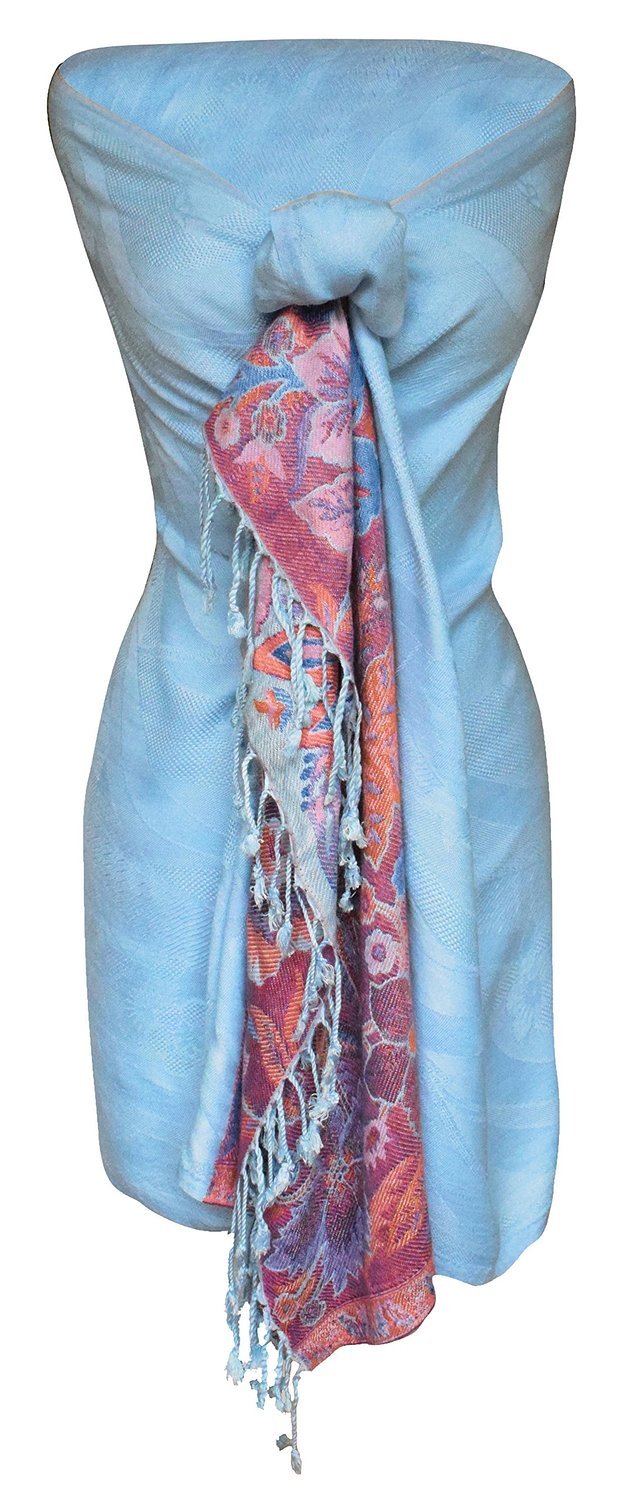 Paisley Floral Border Reversible Pashmina Shawl