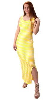 Womens Summer Fashion Sleeveless Side Slit Striped Maxi Dress