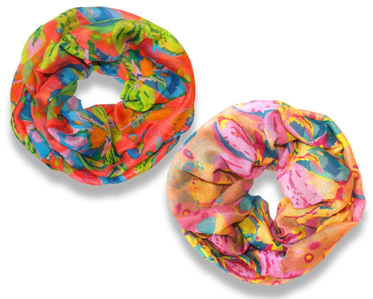 Peach Couture Paint The Town Red Cherry Blossom Floral Print Infinity loop Scarves