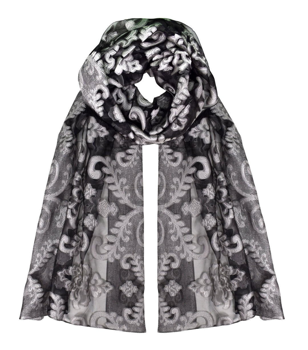 Black & White Floral Embroidered Burnout Scarf