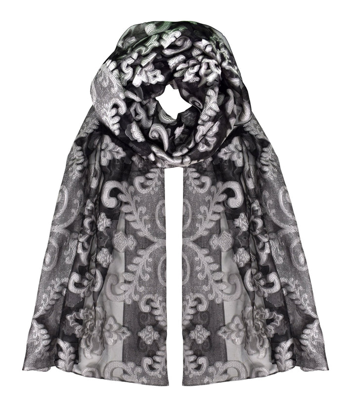 Black & White Floral Embroidered Burnout Scarf