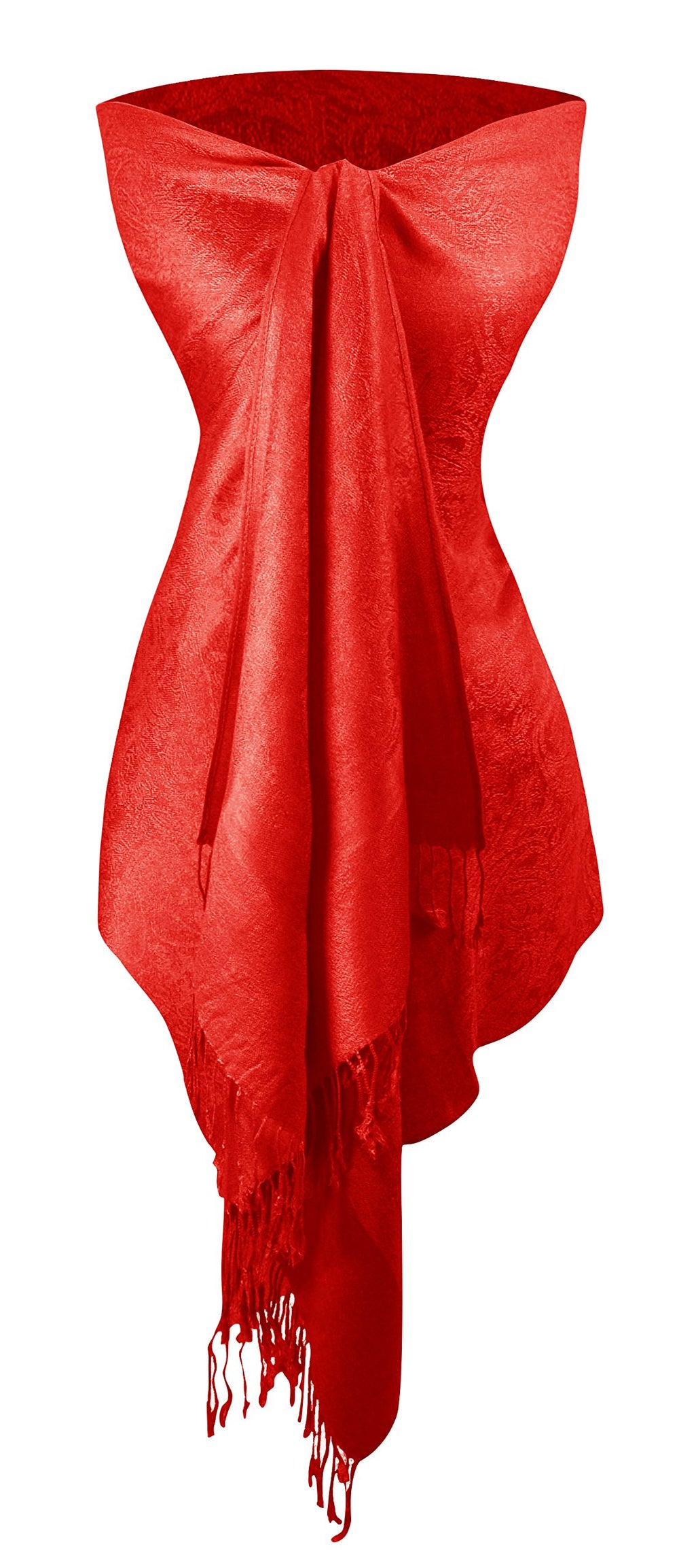 Elegant vintage solid jacquard paisley scarf shawl wrap in red.