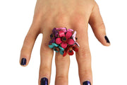 Gems Couture Jewelry Leather & Coconut Wood Flower Bloom Ring (Mixed)
