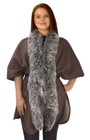 Faux Fur Poncho Extra Belt Sweater Relaxed Fit Pullover Warm Cover Up