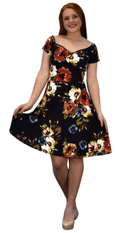 Floral Print Princess Seam Fit and Flare Cocktail Skater Dress