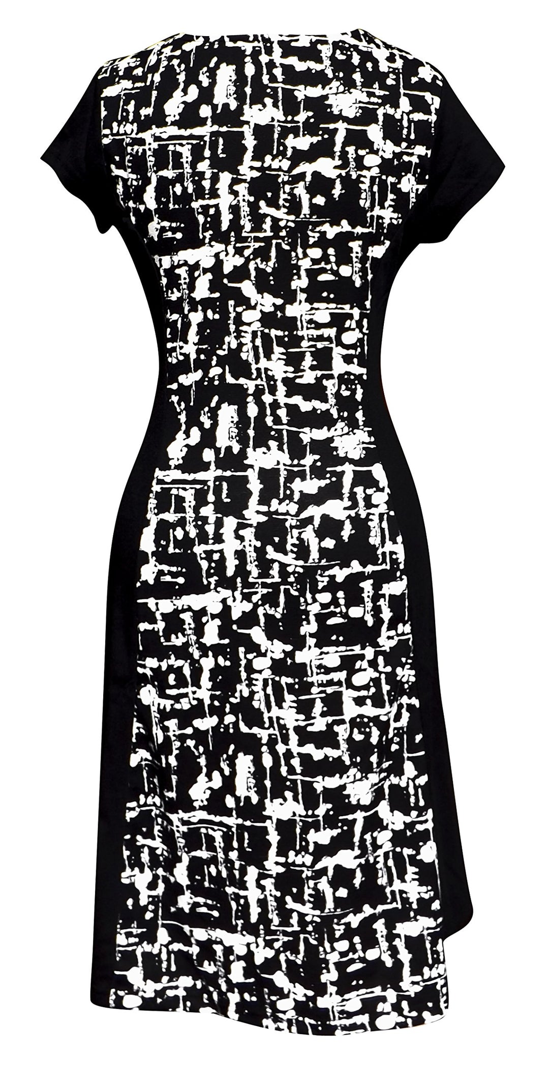 Peach Couture Elegant Black and Multi Print Short Sleeve Loose Mini Shift Dress