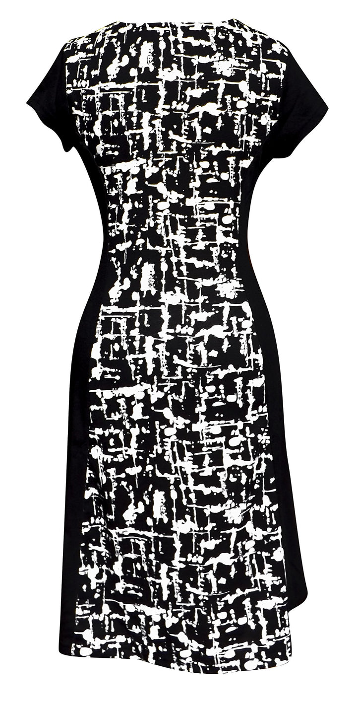 Peach Couture Elegant Black and Multi Print Short Sleeve Loose Mini Shift Dress