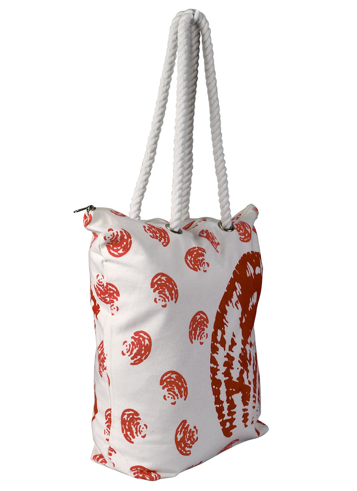 Seashells Print Cotton Canvas Beach Tote
