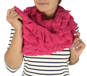 Peach Couture Trendy and Chic Ruffle Edge Thick Knitted Circle Infinity Loop Scarf