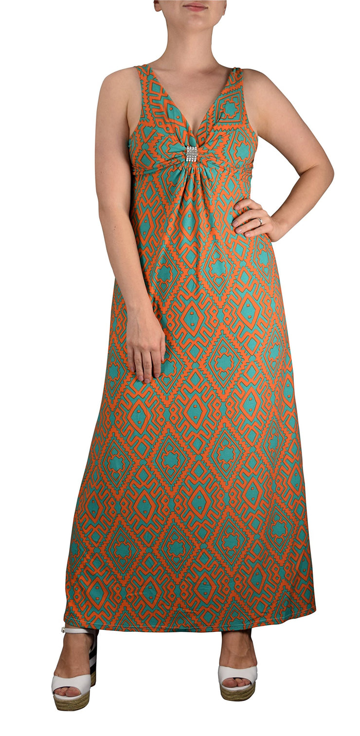 Tribal Damask Print Sleeveless Beach Maxi Dress