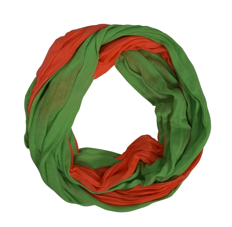 Neon Orange/Lime Green Elegant Light Weight Two Color Infinity Circle Loop Scarf Long Scarf