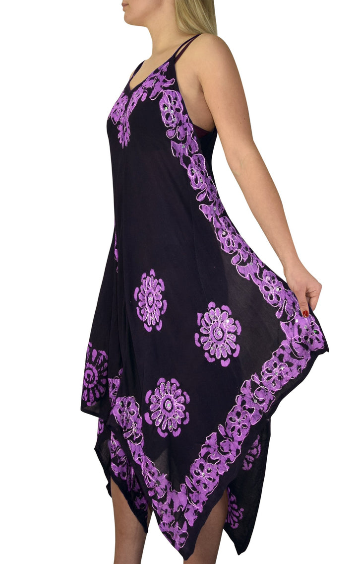 Floral Tie Dye Handkercheif Hem Sleeveless Summer Dress Cover up