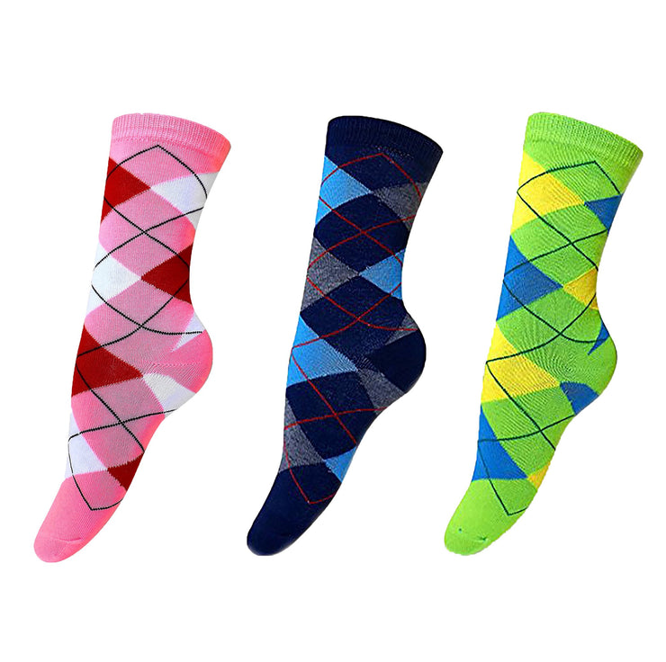Living Socks Ladies Vibrant Argyle 3 Pair Pack Variety Crew Socks 4-10 Shoe Size