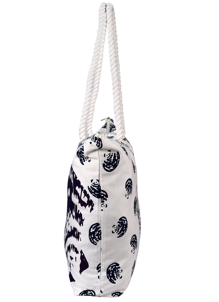 Seashells Print Cotton Canvas Beach Tote