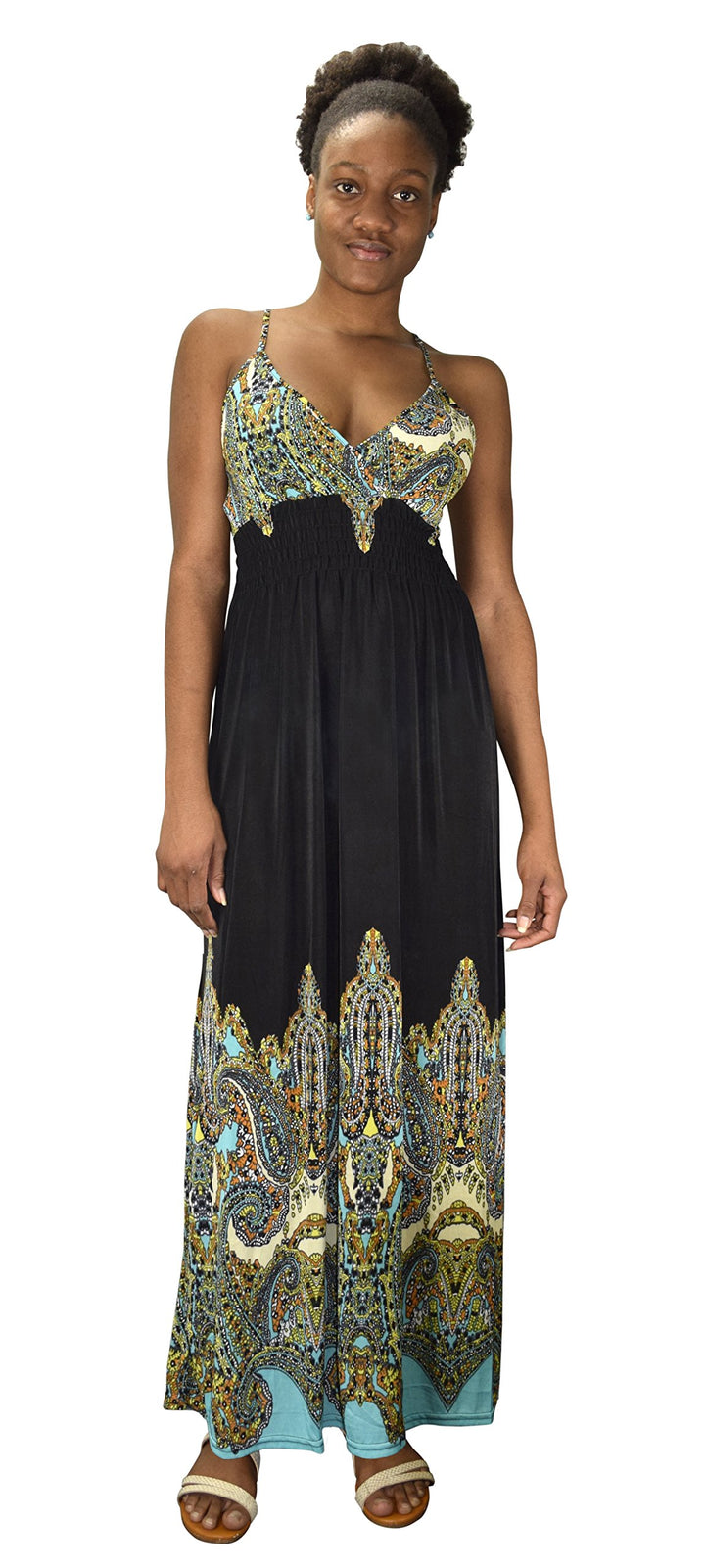 Peach Couture Spaghetti Strap Sleeveless Paisley Cocktail Vintage Maxi Dress