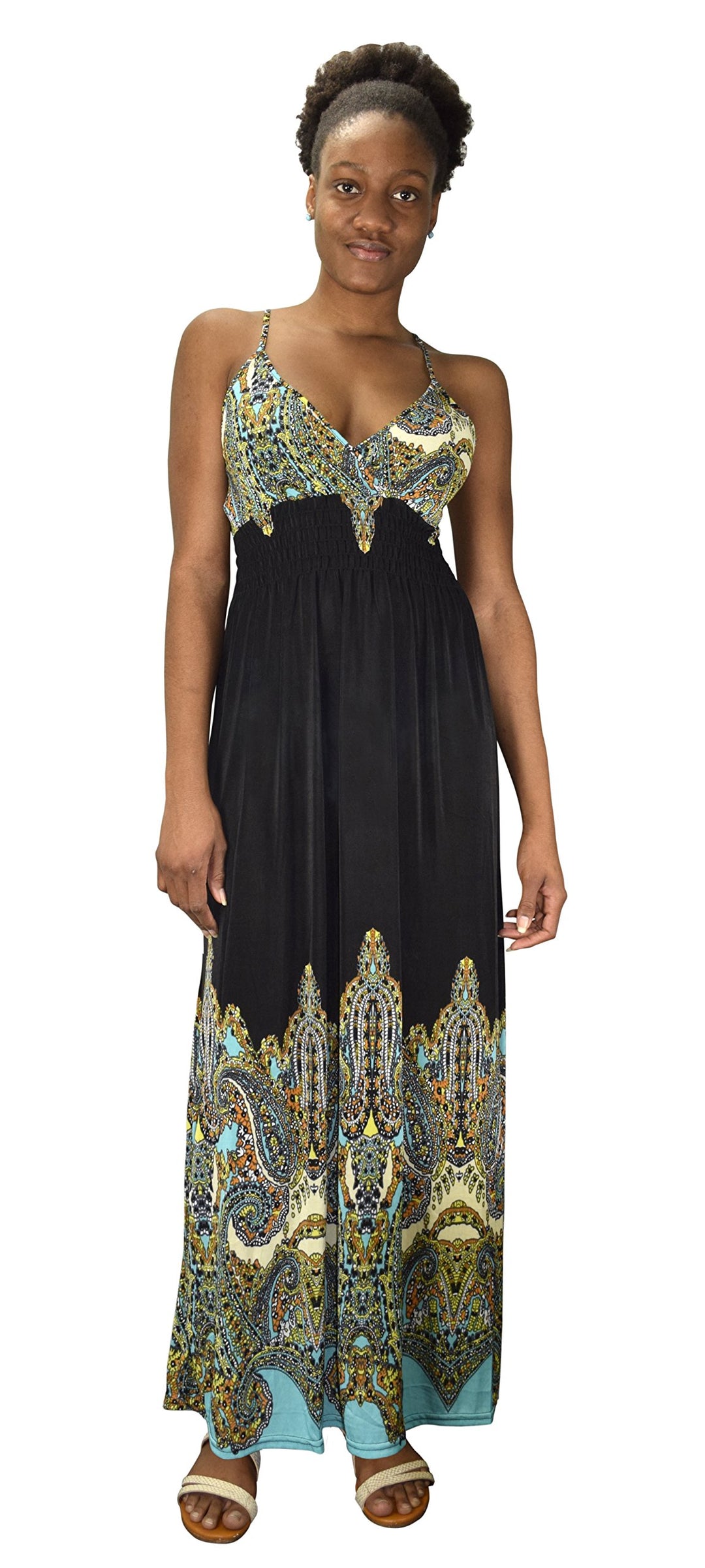 Peach Couture Spaghetti Strap Sleeveless Paisley Cocktail Vintage Maxi Dress