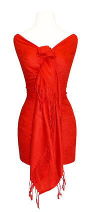 Womens Elegant Vintage Solid Jacquard Paisley Scarf Shawl Wrap Red