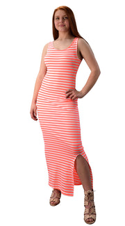 Womens Summer Fashion Sleeveless Side Slit Striped Maxi Dress