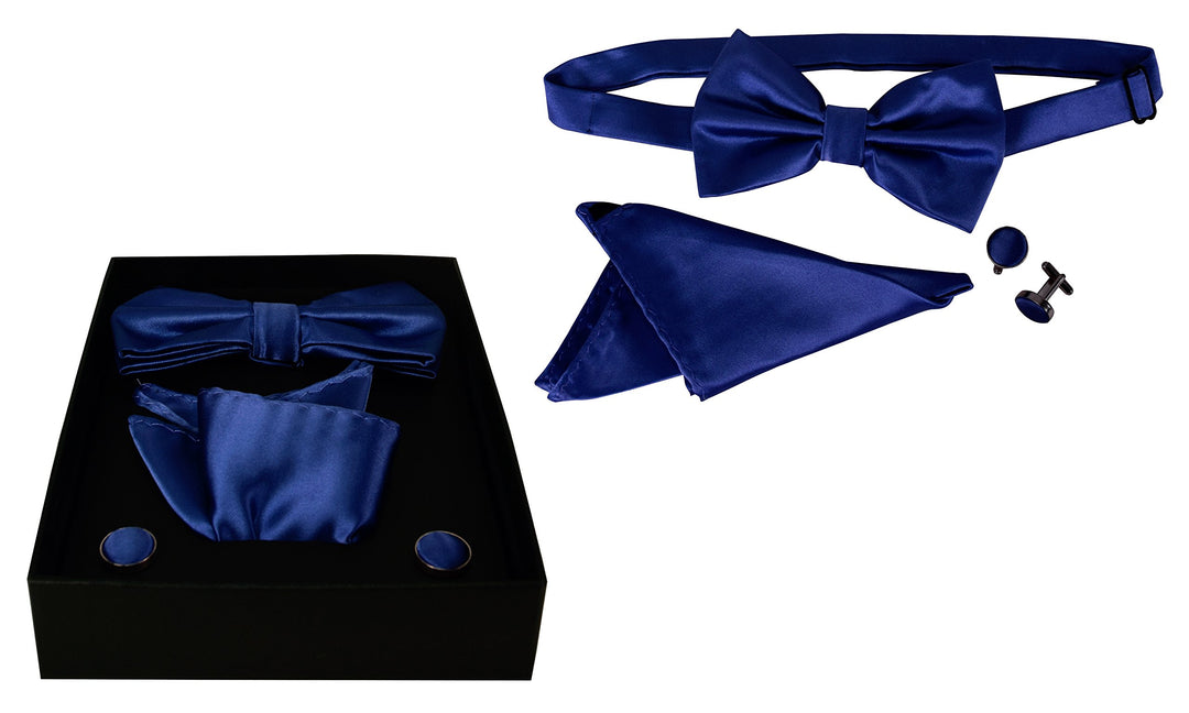 Mens Pre-tied Adjustable Tuxedo Bow Tie Cufflinks Pocket Square Set