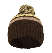 Classic Warm Adorable Kids Striped Cable Knit Winter Pom Pom Hat Brown