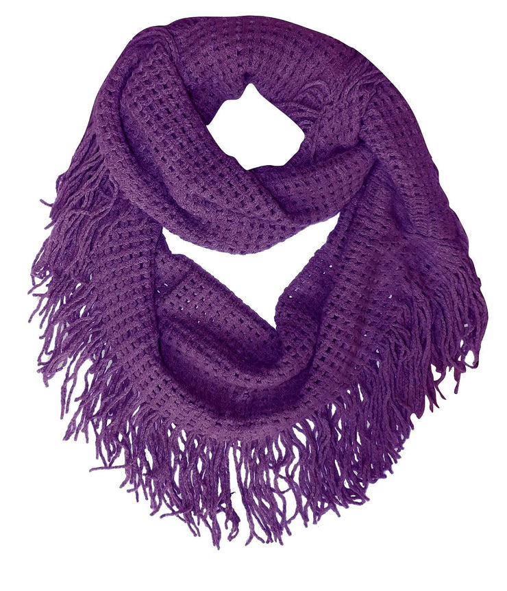 Purple Peach Couture Warm and Soft Fashionable Checkered Fringe Infinity Loop Scarf