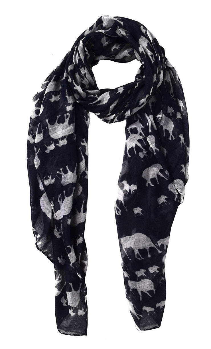 Black Peach Couture Chic Trendy Lightweight Flamingo Elephant Print Wrap Scarf Shawl
