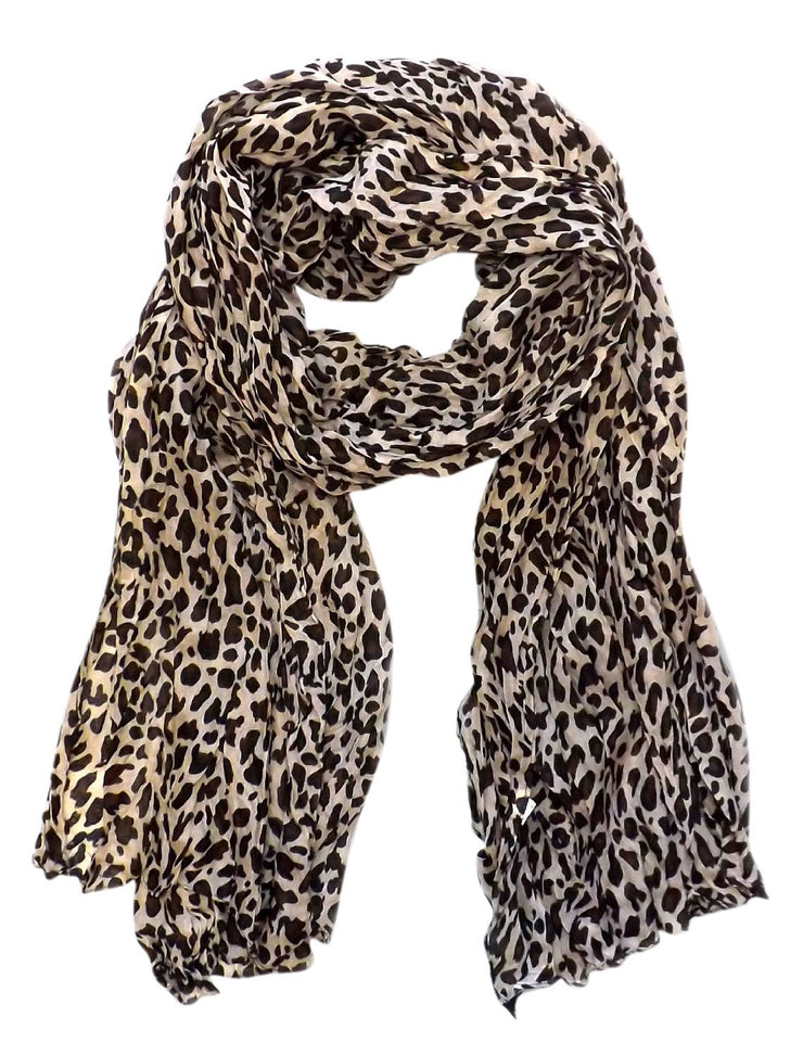 Cream Peach Couture Trendy Women's Leopard Animal Print Crinkle Scarf wrap