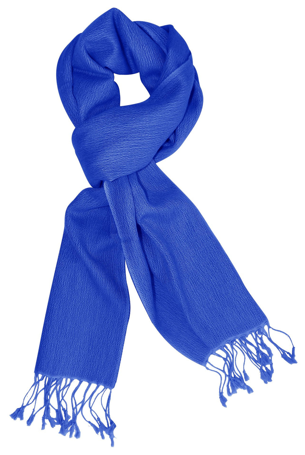 Blue cashmere and silk blend scarf with fringe trim draped elegantly for a soft and lightweight look