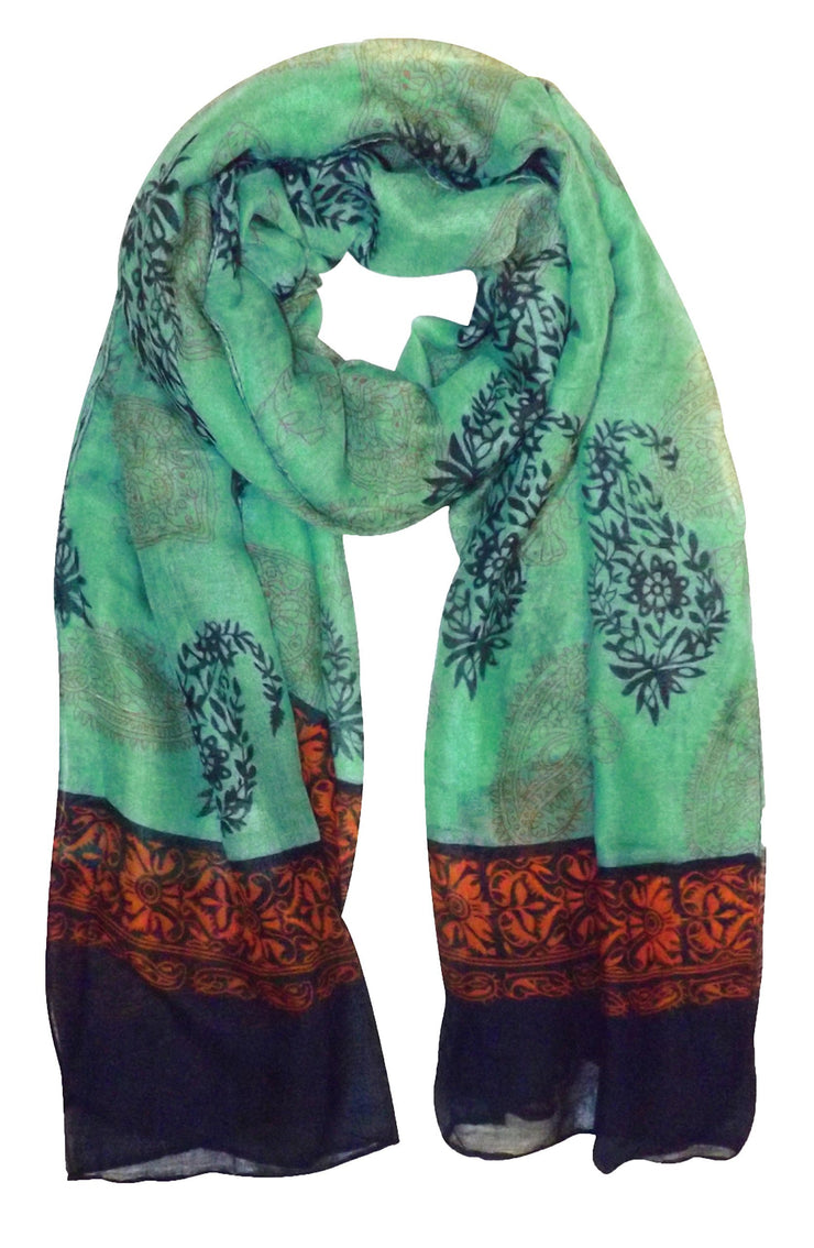Green and Black Peach Couture All Season Tribal Flower graphic print Paisley Lightweight Scarf
