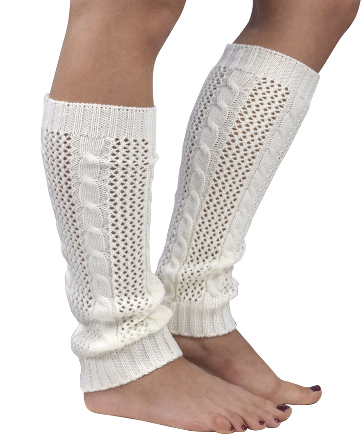 Womens Knitted Crochet Ribbed Cable Knit Long Leg Warmers