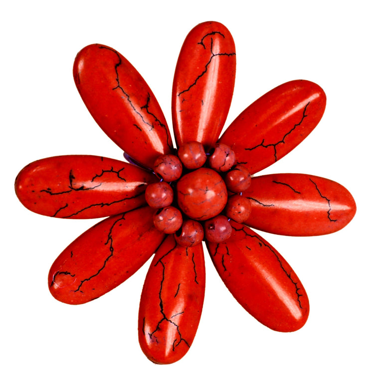 Gems Couture Jewelry Red Howlite Adjustable Flower Ring