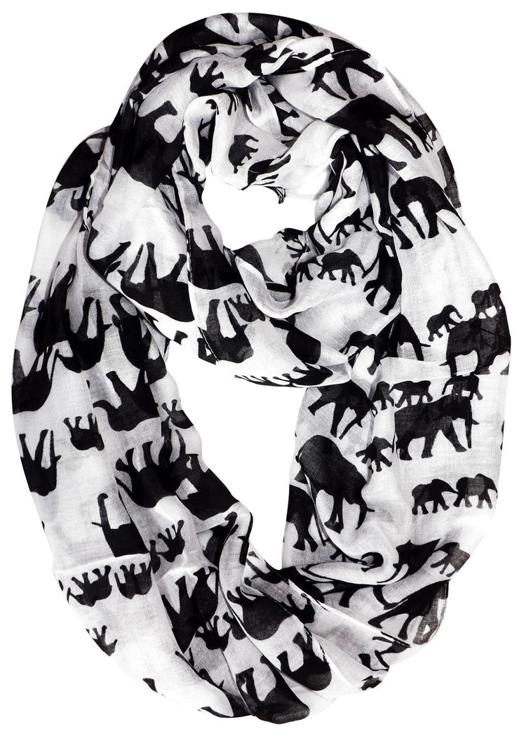 White/Black Peach Couture Trendy Lightweight Animal Print Artsy Elephant Wrap Scarf Shawl