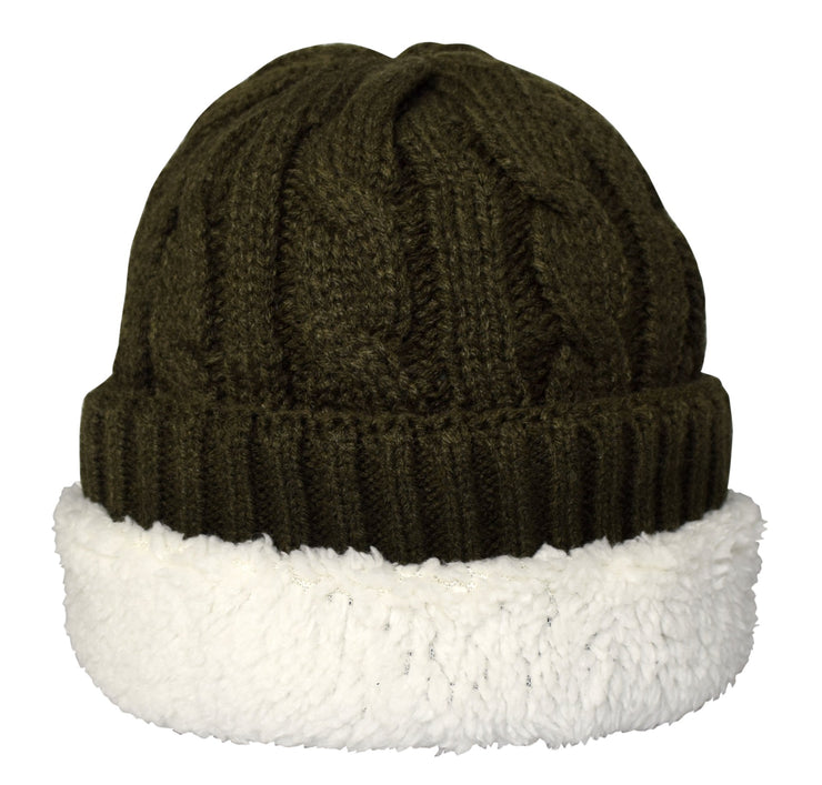 Double Layer Fleece Lined Unisex Cable Knit Winter Beanie Hat Cap