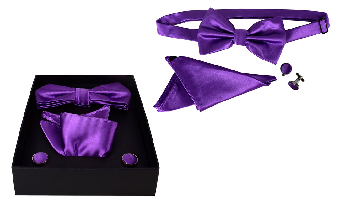Mens Pre-tied Adjustable Tuxedo Bow Tie Cufflinks Pocket Square Set