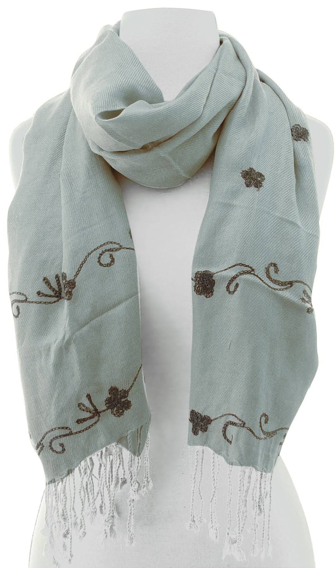 Lightweight summer shawl featuring colorful floral embroidery on a soft fabric base