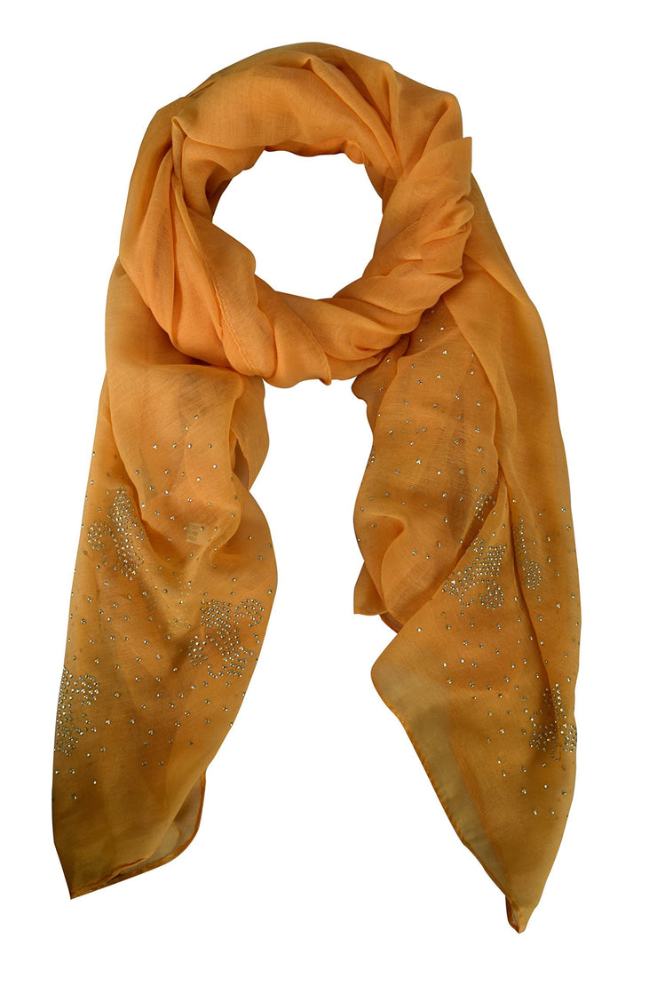 Mustard Peach Couture Classic Glittering Sparkle Studded Scarf Shawl Wrap