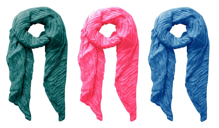 Blue, Fushia, Teal Peach Couture Solid Colorful Soft Crinkled Lightweight Versatile Wrap Scarf