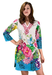 Summer Womens Boho Cotton Floral Embroidered Cover-up Beachwear Tunic Fuchsia Sequin L XL