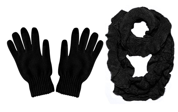 Black Peach Couture Trendy and Chic Ruffle Edge Thick Knitted Circle Infinity Loop Scarf