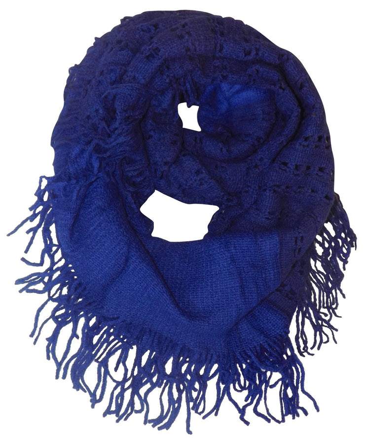 Blue Square Peach Couture Warm Bohemian Crochet Hand Knitted Fringe Infinity Loop Scarf Wrap