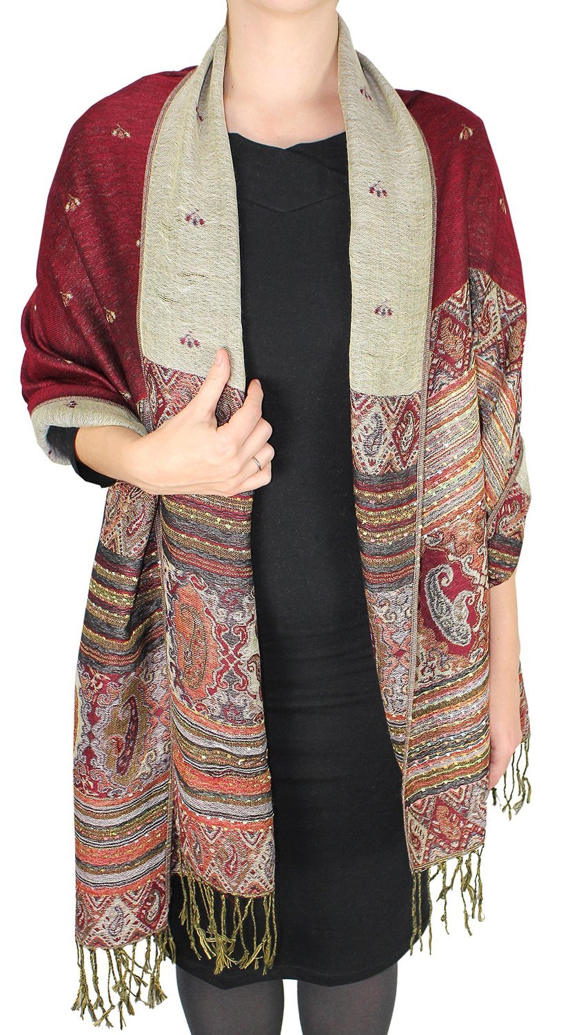Tribal Border Reversible Bohemian Pashmina Shawl
