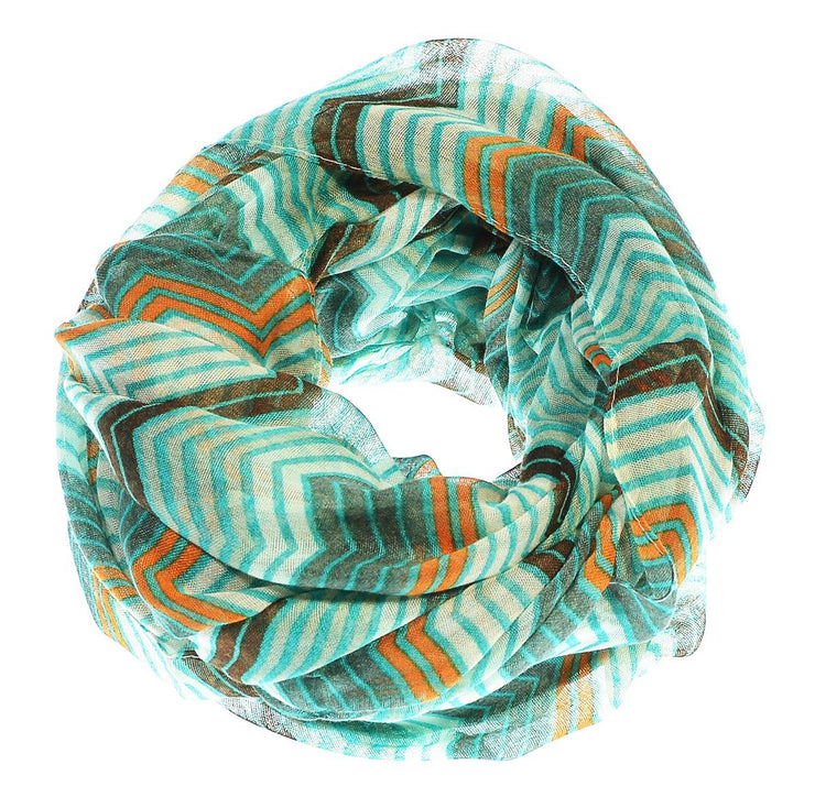 Teal/Brown Peach Couture Modern Radiant Multicolored Chevron Geometric Infinity Loop Scarf