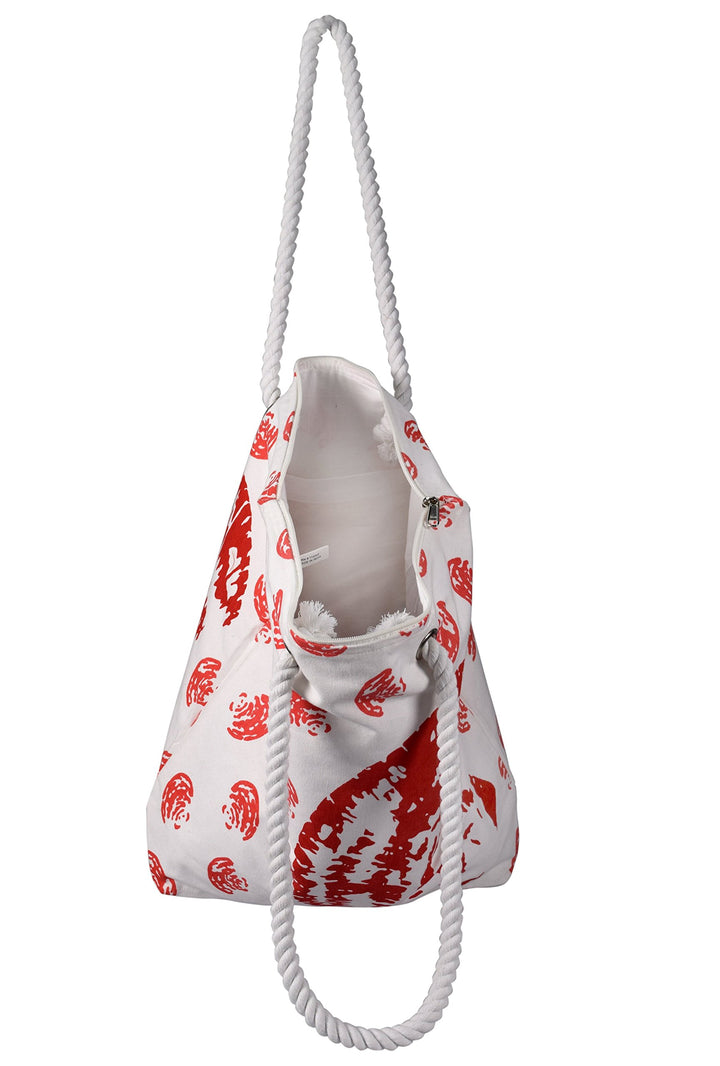 Seashells Print Cotton Canvas Beach Tote