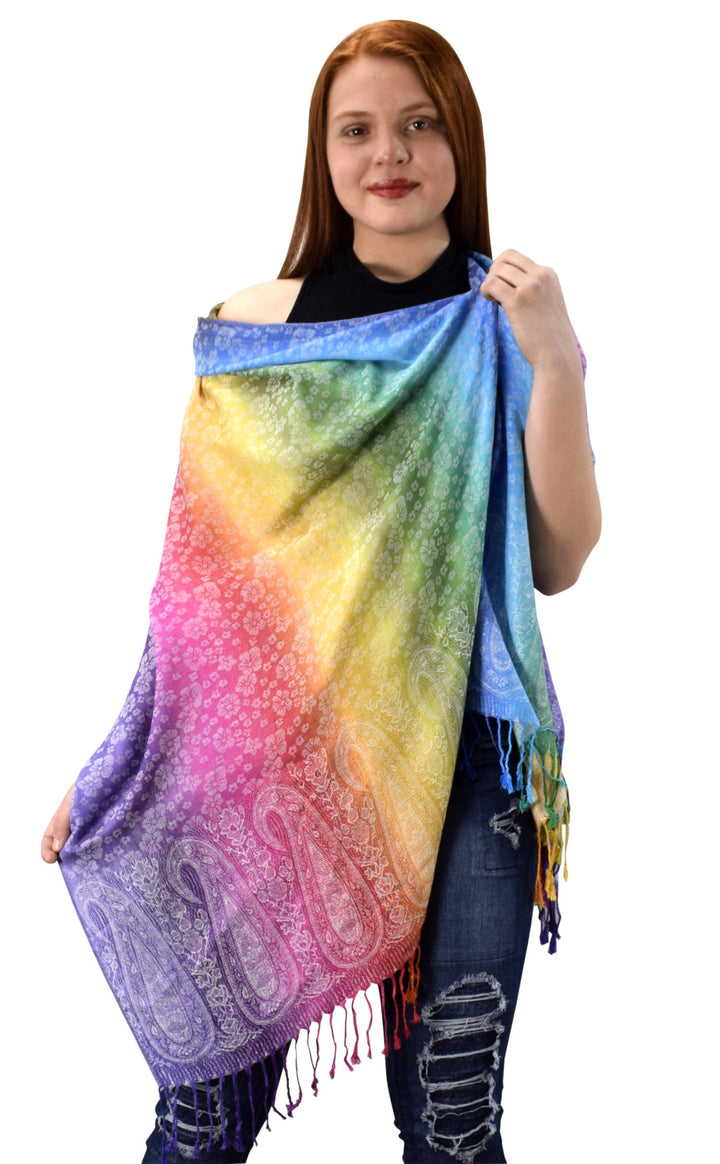 Rainbow Silky Tropical Pashmina Shawl